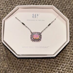BP Necklace RBP5363 “Your Journey has Begun” LG light pink fire opal on Rhodium